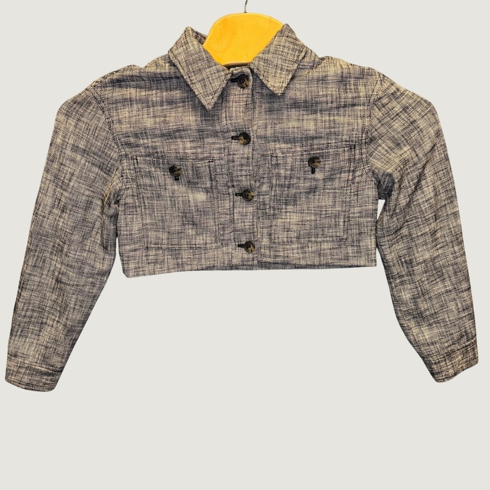 1921 | Wilfred Aritzia Cropped Tweed Textured Button Front Jacket Navy XS